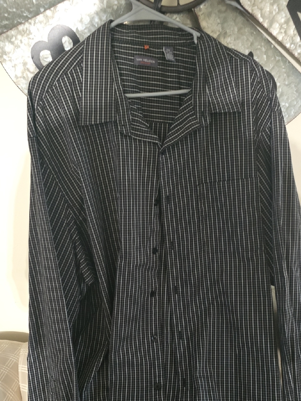 Van Heusen Men’s Black and White Pinstripe Casual Button-Down Shirt